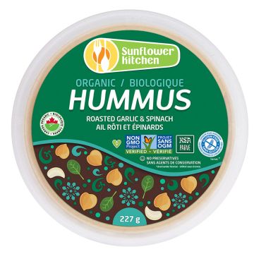 Organic hummus - Roasted garlic and spinach