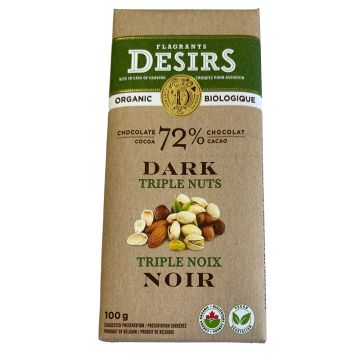 Organic dark chocolate - 72% cocoa triple nuts